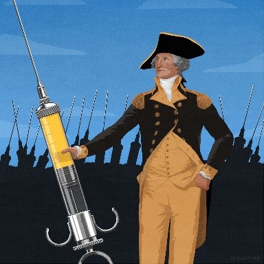 Illustration of George Washington w/a big syringe